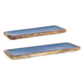 Set 2 tavi lemn maro email albastru Knossos 38x12x2h, 46x15x2h
