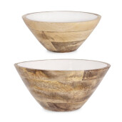 Set 2 boluri lemn mango maro email alb Ø25,5x10,5h, ø30,5x14h