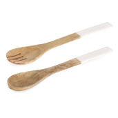 Set 2 linguri servire salata lemn mango maro email alb 6,5x1x28h