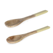 Set 2 linguri servire salata lemn mango maro email galben 6,5x1x28h