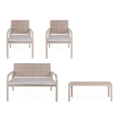 Set mobilier gradina otel textil taupe Sarita 98x48x39 cm, 60.5x65.5x76 cm, 118x65.5x76 cm