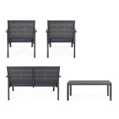 Set mobilier gradina otel textil gri charcoal Sarita 98x48x39 cm, 60.5x65.5x76 cm, 118x65.5x76 cm