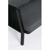 Canapea 3 locuri picioare fier negru tapitata material textil gri Makatea 225 cm x 81 cm x 85 h x 43 h1 x 70 h3 