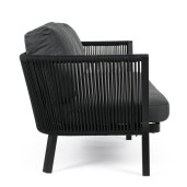 Canapea 3 locuri picioare fier negru tapitata material textil gri Makatea 225 cm x 81 cm x 85 h x 43 h1 x 70 h3 