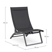 Set 2 fotolii gradina recliner gri antracit Taylor 53x166.5x90 cm