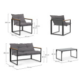 Set mobilier gradina otel negru textil gri lemn maro Ilda 