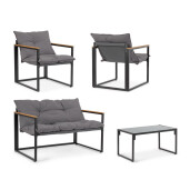 Set mobilier gradina otel negru textil gri lemn maro Ilda 