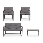 Set mobilier gradina otel negru textil gri lemn maro Ilda 