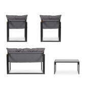 Set mobilier gradina otel negru textil gri lemn maro Ilda 