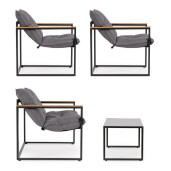 Set mobilier gradina otel negru textil gri lemn maro Ilda 