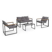 Set mobilier gradina otel negru textil gri lemn maro Ilda 