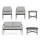 Set mobilier gradina otel negru textil gri Florian 62x69x75, 53x43, 73x35, 122x69x75 cm