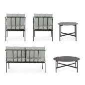 Set mobilier gradina otel negru textil gri Florian 62x69x75, 53x43, 73x35, 122x69x75 cm