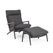 Set fotoliu taburet aluminiu textil gri antracit Ibisco 73.5x93.5x97 cm, 73x50x37.5 cm