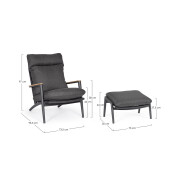 Set fotoliu taburet aluminiu textil gri antracit Ibisco 73.5x93.5x97 cm, 73x50x37.5 cm