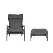 Set fotoliu taburet aluminiu textil gri antracit Ibisco 73.5x93.5x97 cm, 73x50x37.5 cm