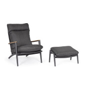 Set fotoliu taburet aluminiu textil gri antracit Ibisco 73.5x93.5x97 cm, 73x50x37.5 cm