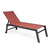 Sezlong gradina aluminiu gri antracit textilen caramiziu Hilde 65x200x102 cm