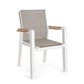 Set 4 scaune gradina, terasa otel alb textilena bej Heta 56.5x57x87h