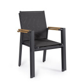 Set 4 scaune gradina, terasa otel textilena gri charcoal Heta 56.5x57x87h