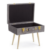 Taburet cu spatiu depozitare tapiterie velur gri cu picioare fier auriu Polina 50 cm x 34 cm x 42 h