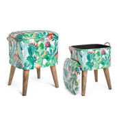 Set 2 tabureti piele ecologica cu picioare lemn natur Forestis 34 cm x 28.5 cm x 42 h, 37.5 cm x 34.5 cm x 47 h