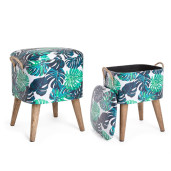 Set 2 tabureti tapiterie piele ecologica cu picioare natur Forestis 34 cm x 28.5 cm x 42 h, 37.5 cm x 34.5 cm x 47 h