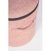 Set 2 tabureti tapiterie stofa roz negru cu spatiu depozitare Radmila Ø 30.5 cm x 38 h; Ø 35 cm x 44 h 