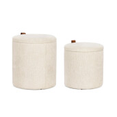 Set 2 tabureti mdf textil crem piele maro Katia 34.5x36 cm; 39x44 cm