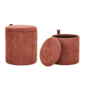 Set 2 tabureti mdf textil caramiziu piele maro Katia 34.5x36 cm; 39x44 cm