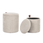 Set 2 tabureti mdf textil gri piele maro Katia 34.5x36 cm; 39x44 cm