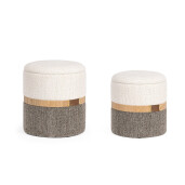 Set 2 tabureti cu spatiu depozitare textil alb gri Talya Ø36x38h; ø40x44h