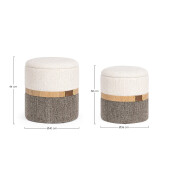 Set 2 tabureti cu spatiu depozitare textil alb gri Talya Ø36x38h; ø40x44h