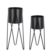 Set 2 suporturi ghivece flori otel negru Madelyn Ø23,5x53-57h; ø21,5x42-46h