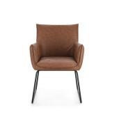 Set 2 scaune dining otel negru piele ecologica coniac Evelyn 64x60x88h