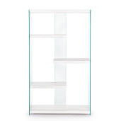Biblioteca mdf alb si sticla 4 polite Sury 91.5 cm x 30 cm x 160 h