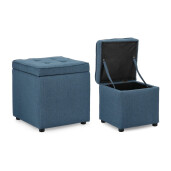 Set 2 tabureti textil albastru Derrick 35x35x35 cm; 45x45x45 cm