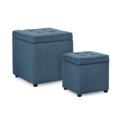 Set 2 tabureti textil albastru Derrick 35x35x35 cm; 45x45x45 cm