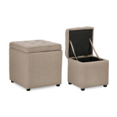 Set 2 tabureti textil taupe Derrick 35x35x35 cm; 45x45x45 cm