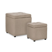 Set 2 tabureti textil taupe Derrick 35x35x35 cm; 45x45x45 cm