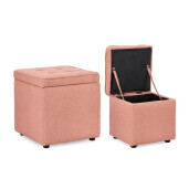 Set 2 tabureti textil roz blush Derrick 35x35x35 cm; 45x45x45 cm