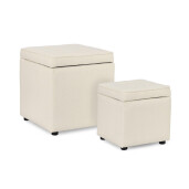 Set 2 tabureti textil alb Derrick 35x35x35 cm; 45x45x45 cm