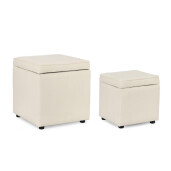 Set 2 tabureti textil alb Derrick 35x35x35 cm; 45x45x45 cm