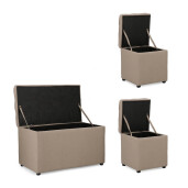 Set bancuta, 2 tabureti textil taupe Derrick 40x40x40 cm; 89x48x51 cm