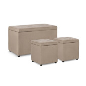 Set bancuta, 2 tabureti textil taupe Derrick 40x40x40 cm; 89x48x51 cm