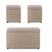 Set bancuta, 2 tabureti textil taupe Derrick 40x40x40 cm; 89x48x51 cm