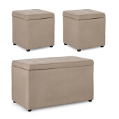 Set bancuta, 2 tabureti textil taupe Derrick 40x40x40 cm; 89x48x51 cm