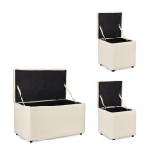 Set bancuta, 2 tabureti textil alb Derrick 40x40x40 cm; 89x48x51 cm