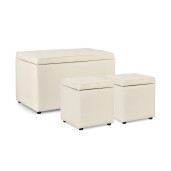 Set bancuta, 2 tabureti textil alb Derrick 40x40x40 cm; 89x48x51 cm