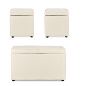 Set bancuta, 2 tabureti textil alb Derrick 40x40x40 cm; 89x48x51 cm